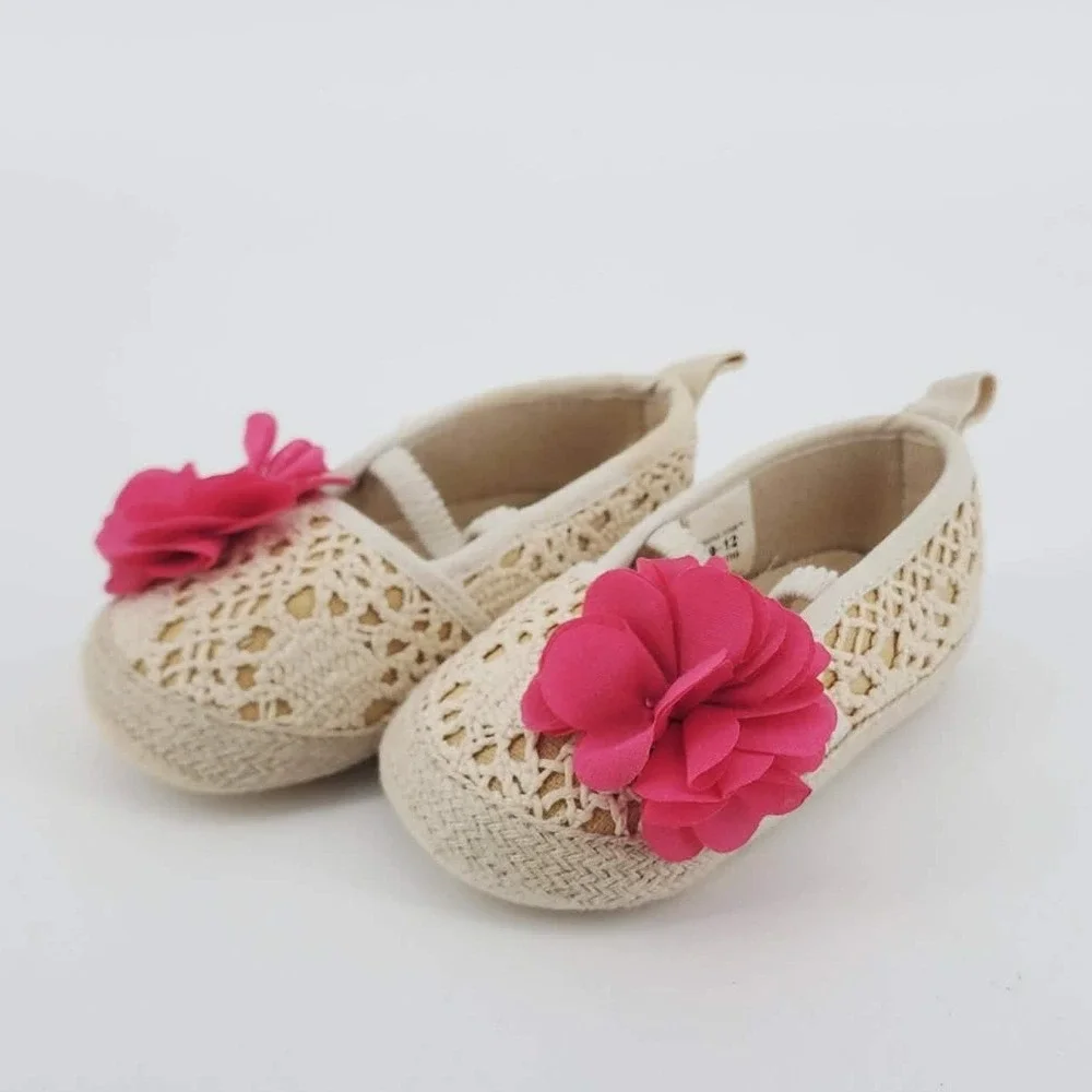 Rising Star Baby Girl Ivory Crochet Lace Espadrille‎ Flats  9-12 Months READ
